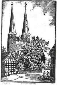 Holzschnitt St. Nikolai Kirche Burg